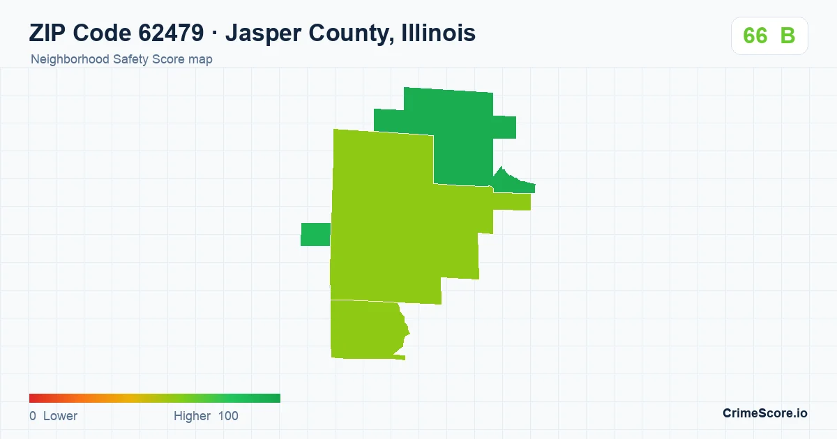 ZIP Code 62479 in Jasper County, Illinois neighborhood Safety Score map