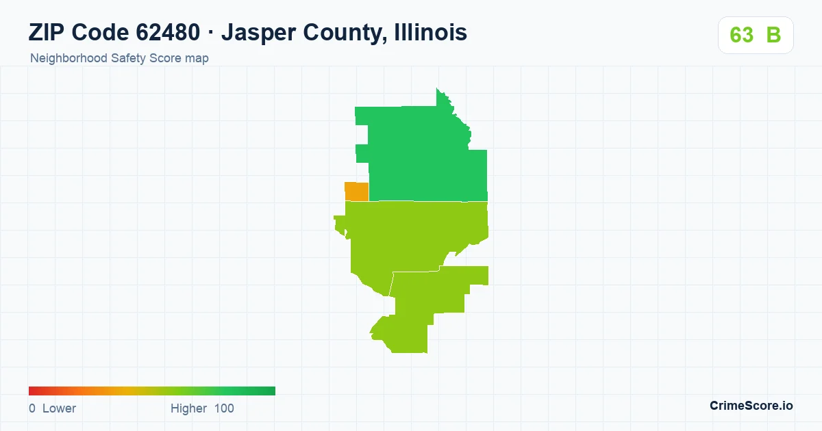 ZIP Code 62480 in Jasper County, Illinois neighborhood Safety Score map