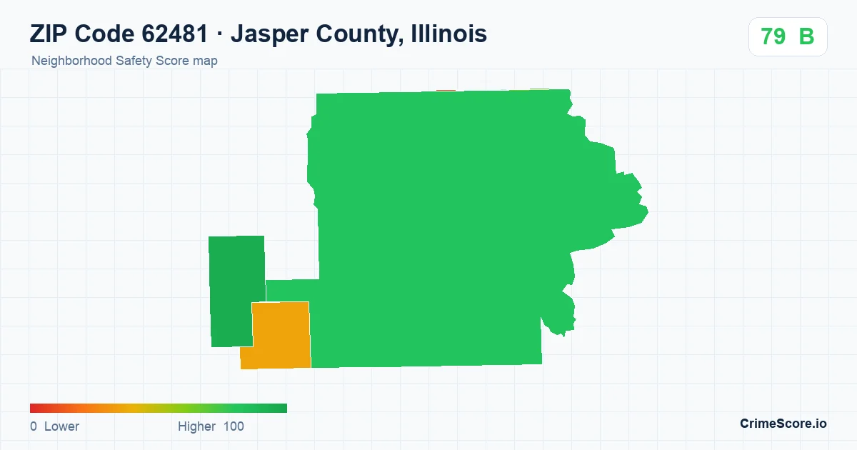 ZIP Code 62481 in Jasper County, Illinois neighborhood Safety Score map