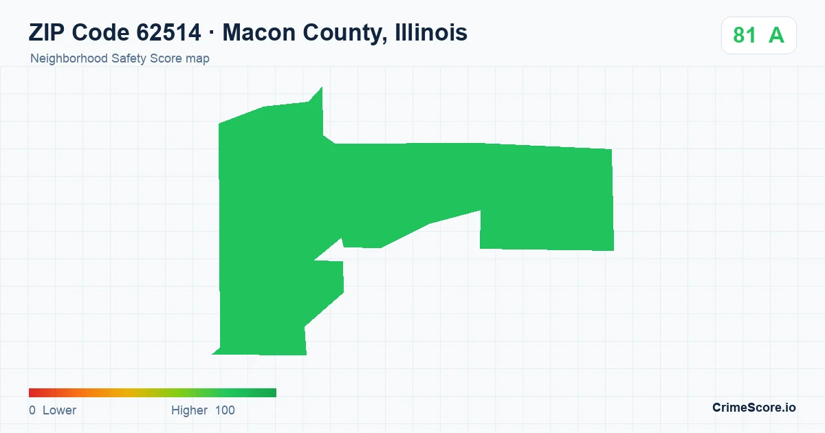 ZIP Code 62514 in Macon County, Illinois neighborhood Safety Score map