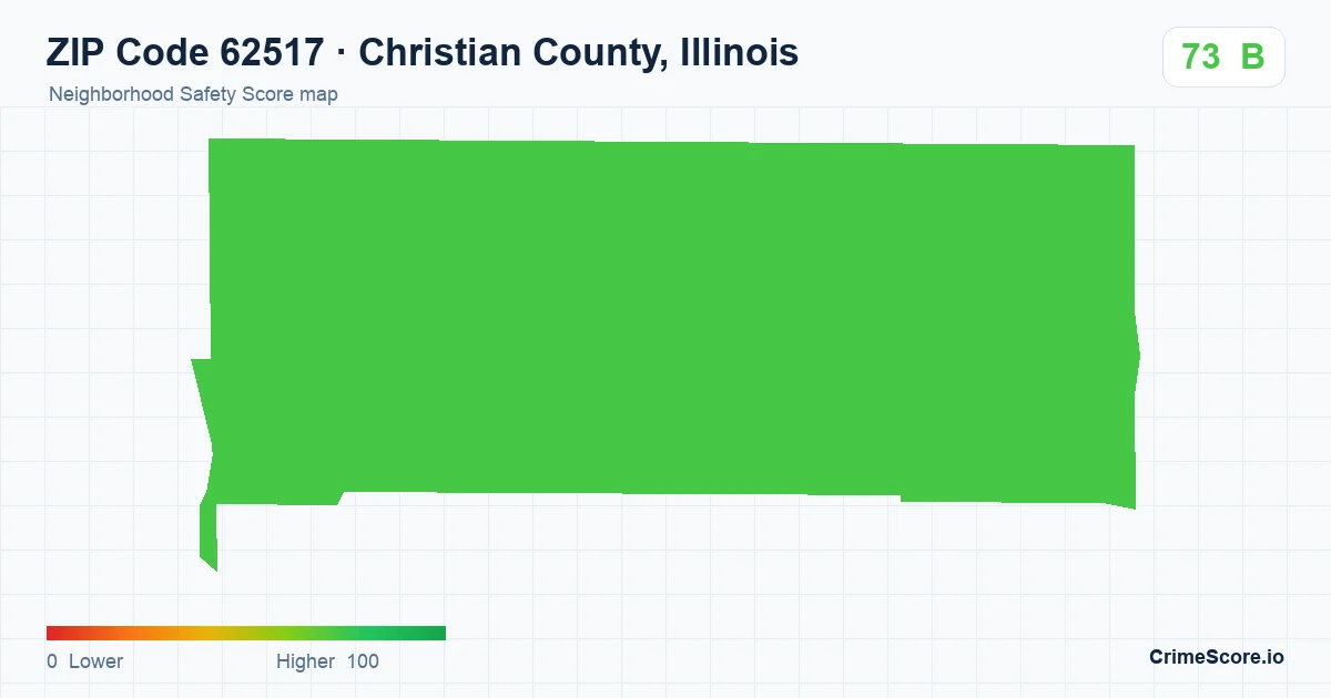 ZIP Code 62517 in Christian County, Illinois neighborhood Safety Score map