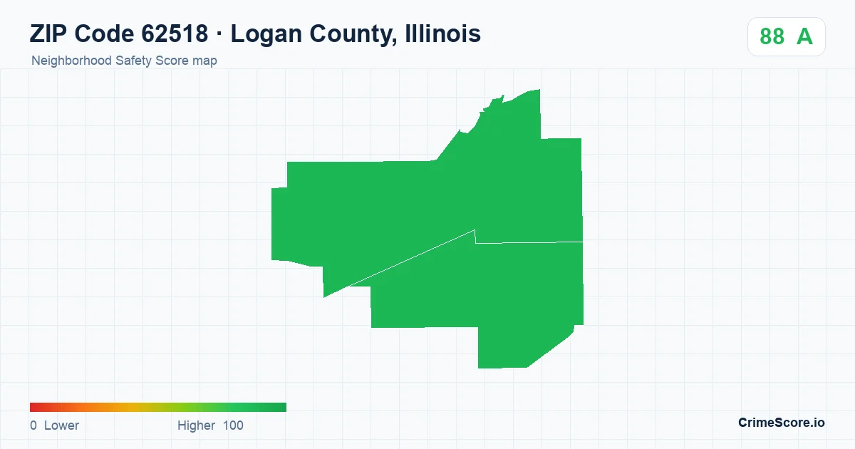 ZIP Code 62518 in Logan County, Illinois neighborhood Safety Score map