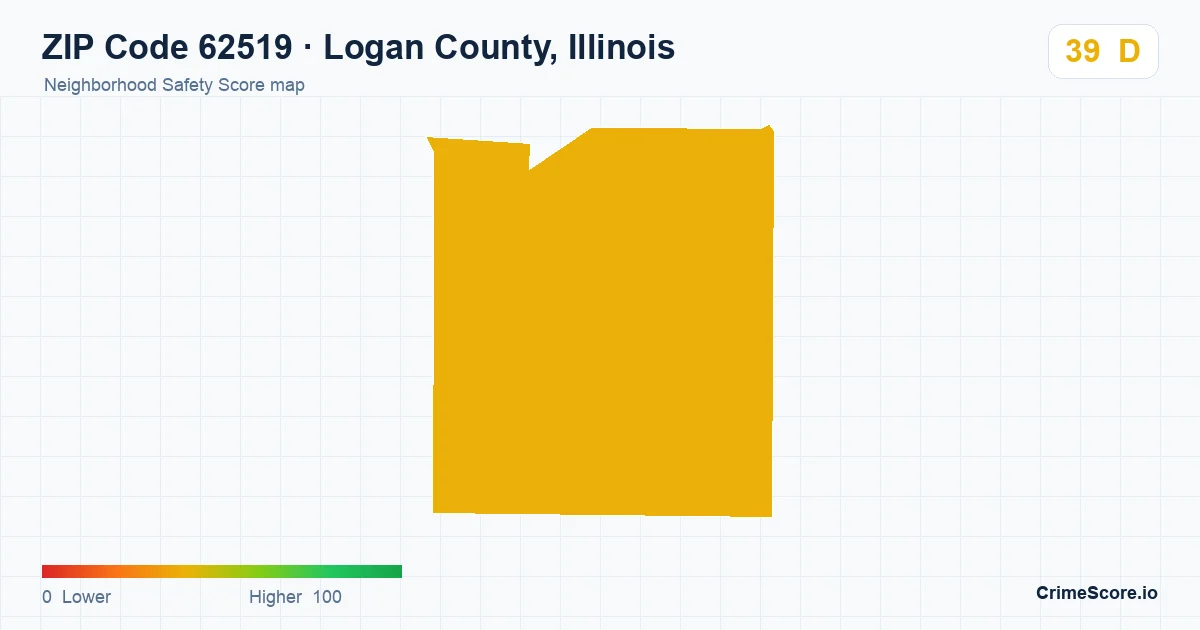 ZIP Code 62519 in Logan County, Illinois neighborhood Safety Score map