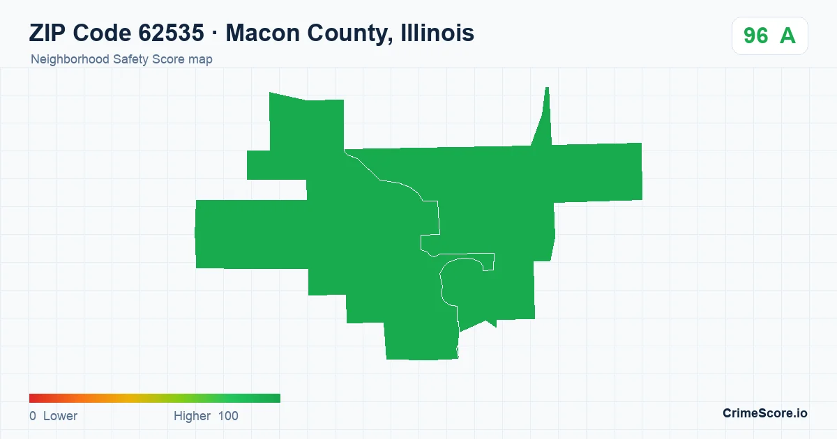 ZIP Code 62535 in Macon County, Illinois neighborhood Safety Score map