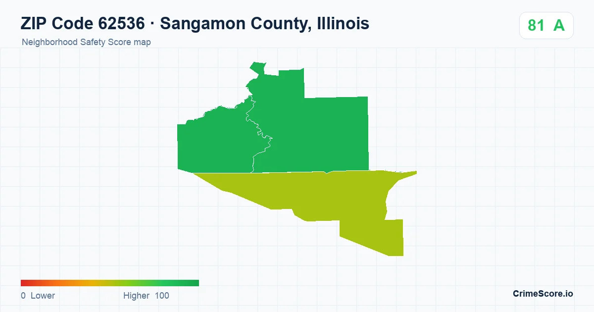 ZIP Code 62536 in Sangamon County, Illinois neighborhood Safety Score map