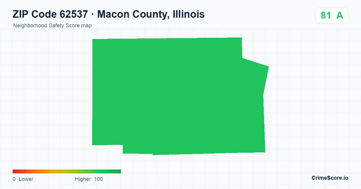 ZIP Code 62537 in Macon County, Illinois neighborhood Safety Score map