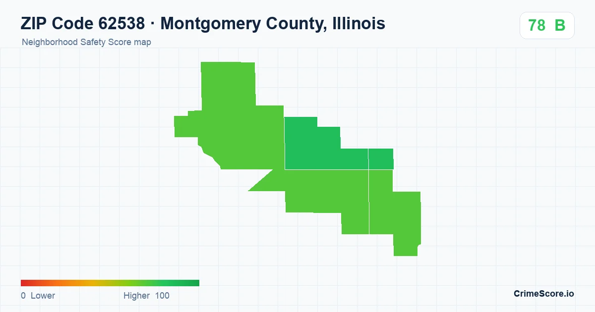 ZIP Code 62538 in Montgomery County, Illinois neighborhood Safety Score map