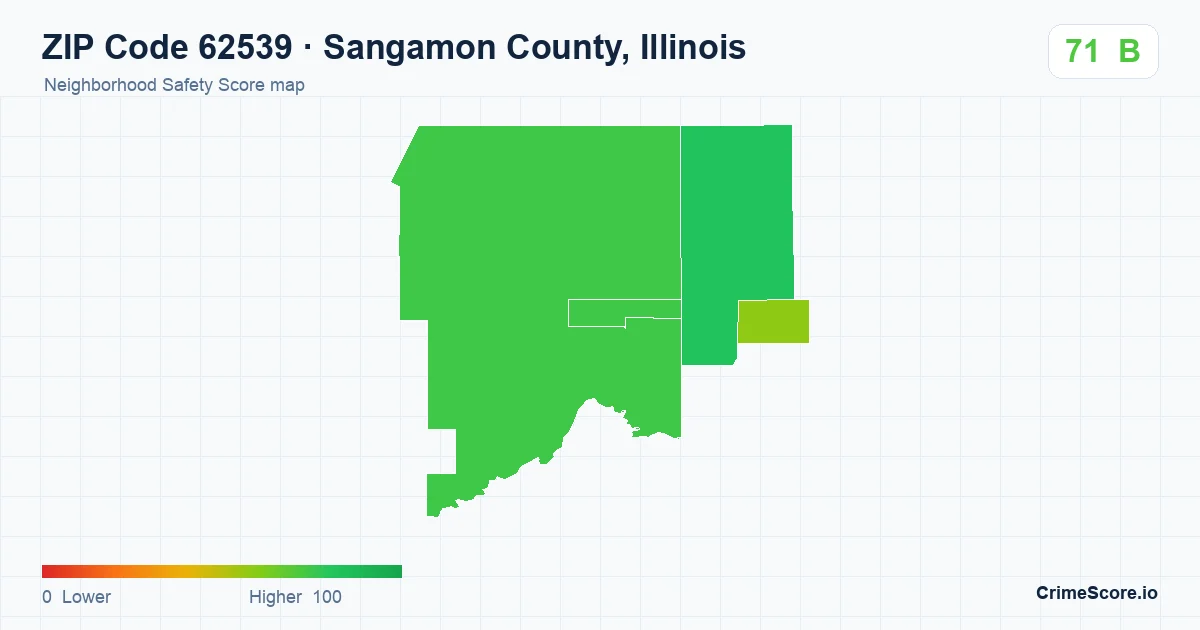ZIP Code 62539 in Sangamon County, Illinois neighborhood Safety Score map