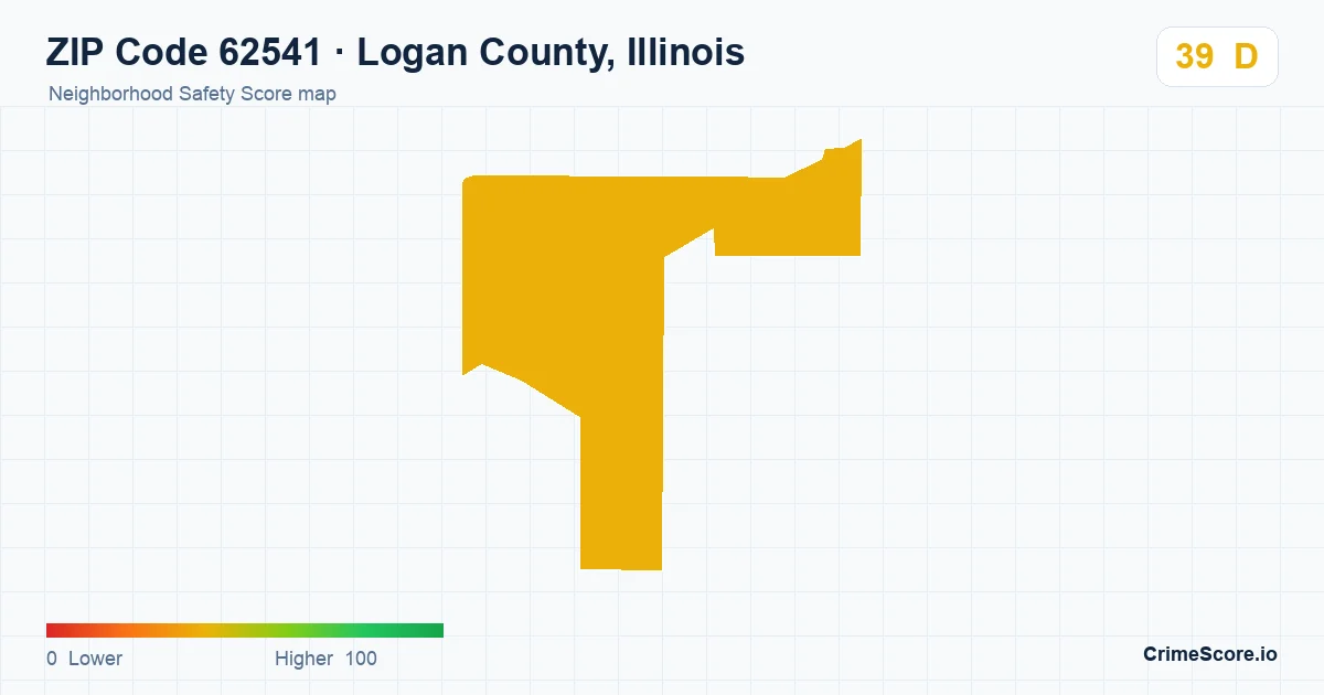 ZIP Code 62541 in Logan County, Illinois neighborhood Safety Score map