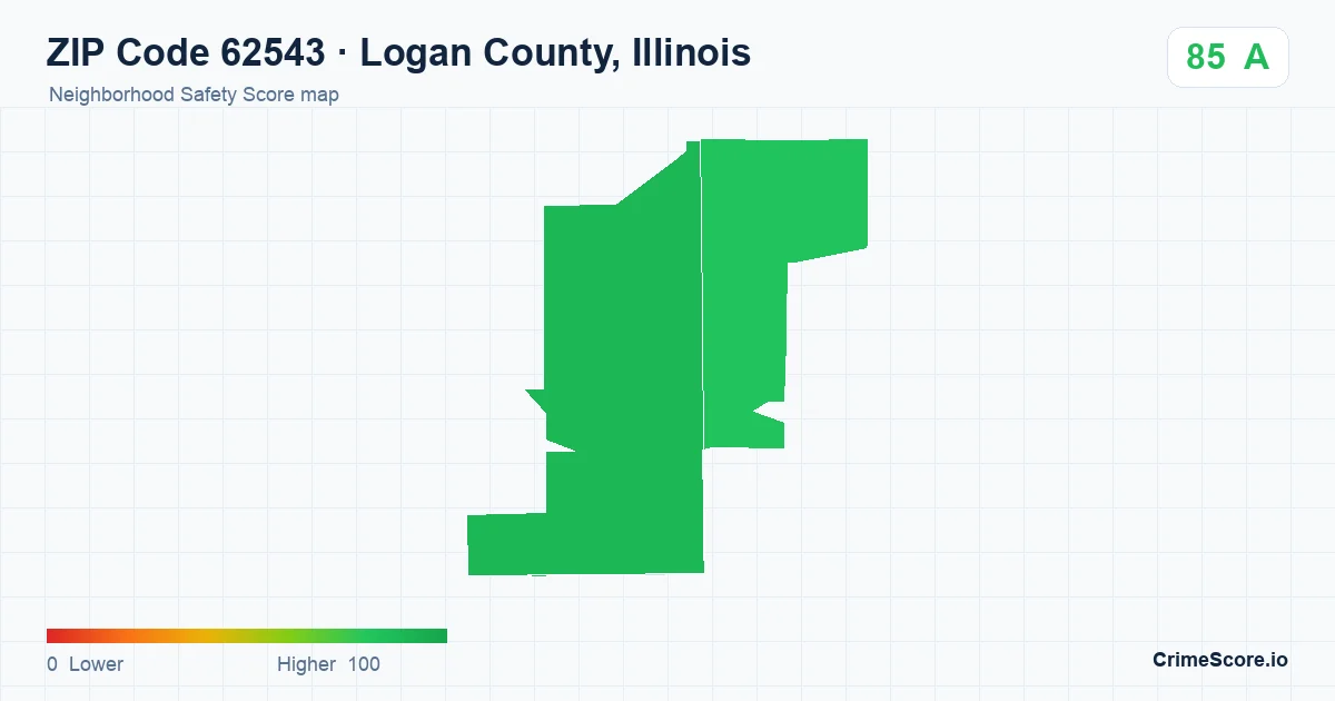 ZIP Code 62543 in Logan County, Illinois neighborhood Safety Score map