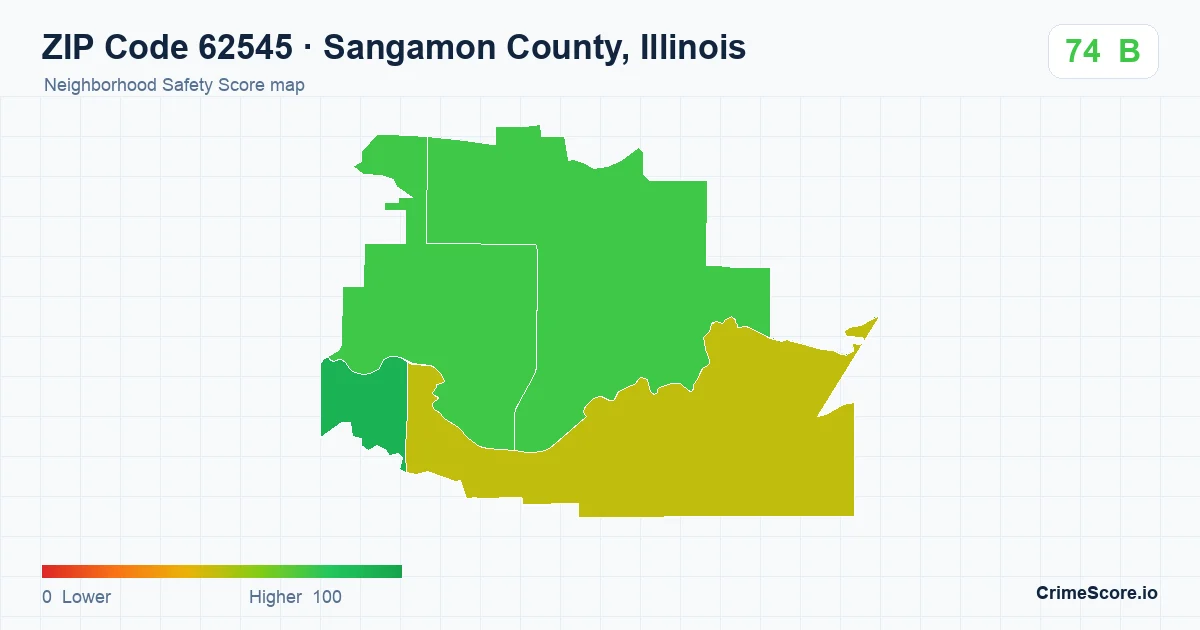 ZIP Code 62545 in Sangamon County, Illinois neighborhood Safety Score map
