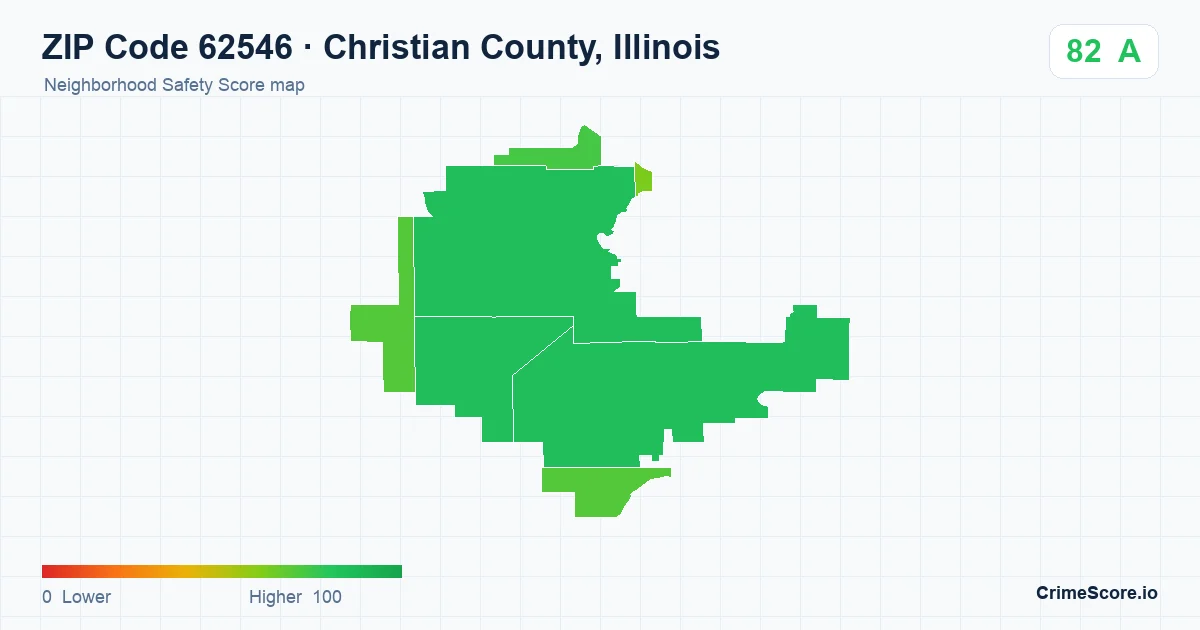ZIP Code 62546 in Christian County, Illinois neighborhood Safety Score map