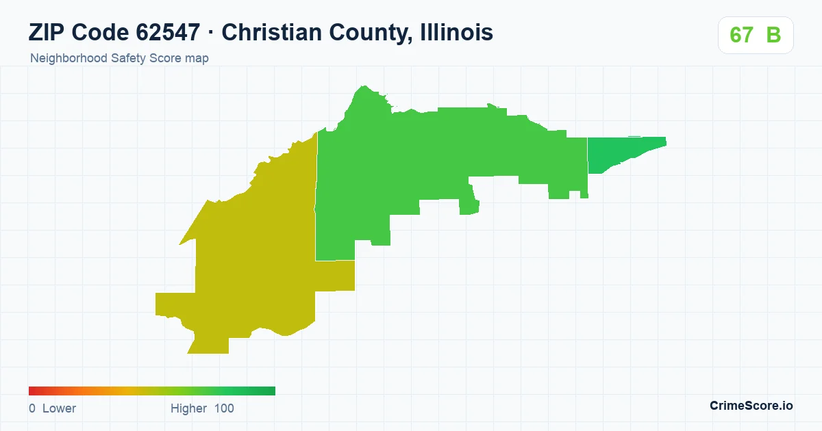 ZIP Code 62547 in Christian County, Illinois neighborhood Safety Score map