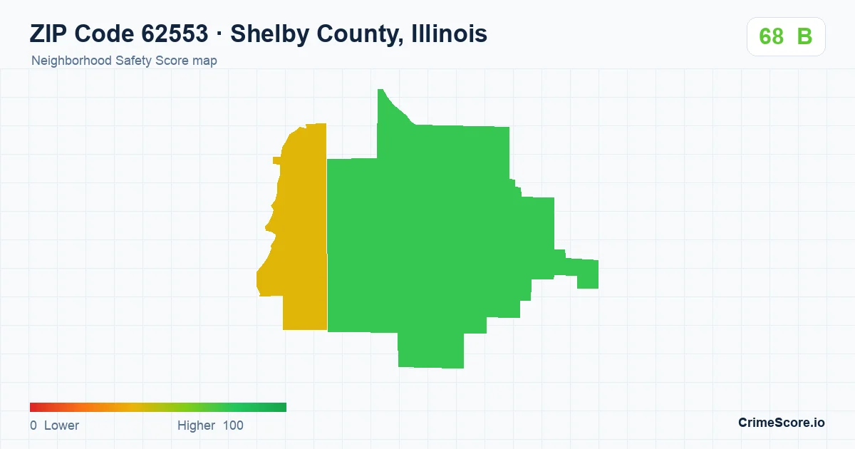 ZIP Code 62553 in Shelby County, Illinois neighborhood Safety Score map