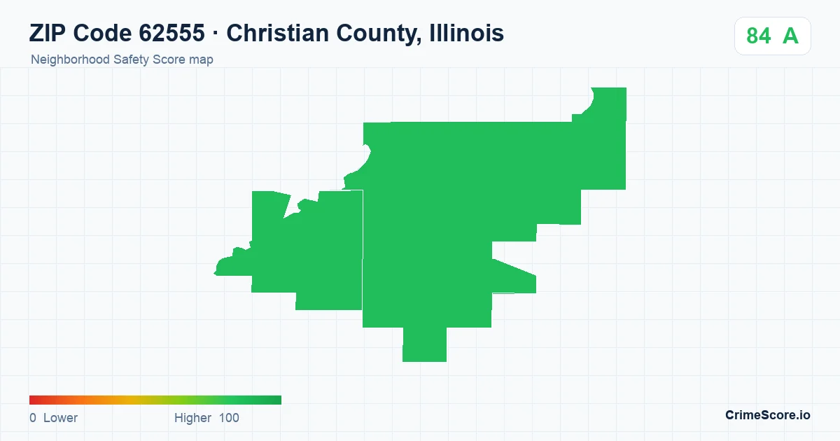 ZIP Code 62555 in Christian County, Illinois neighborhood Safety Score map
