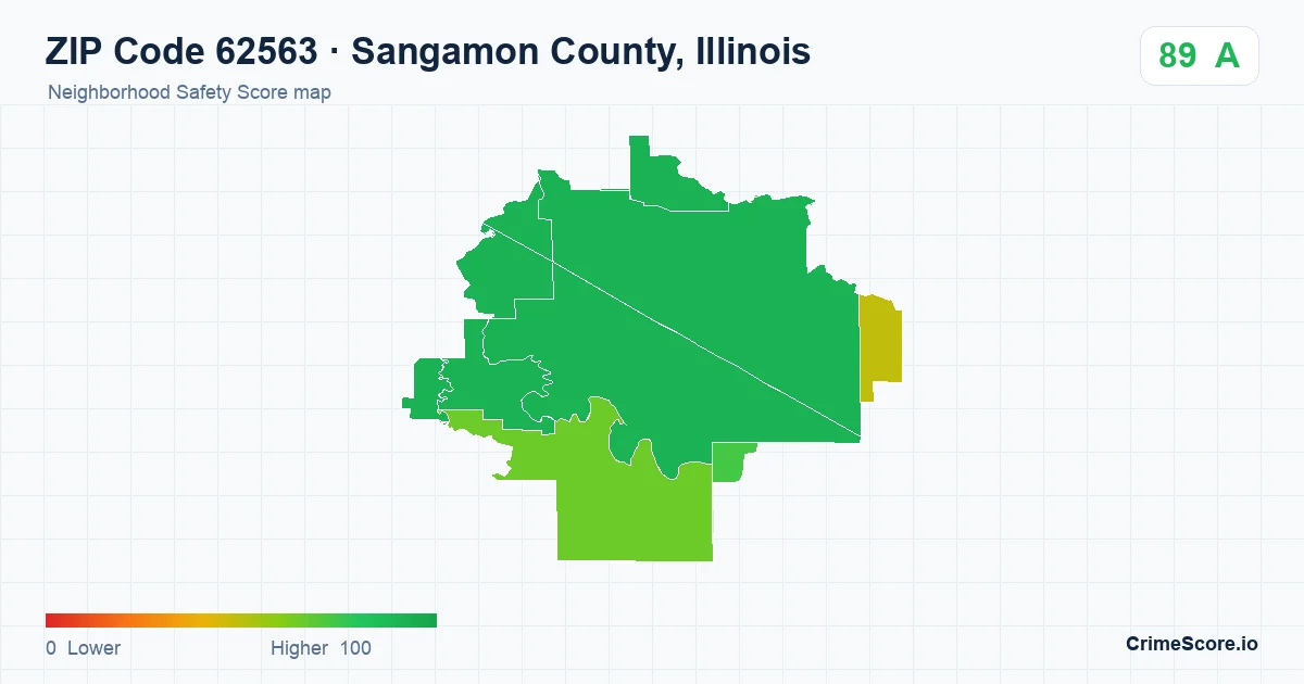 ZIP Code 62563 in Sangamon County, Illinois neighborhood Safety Score map