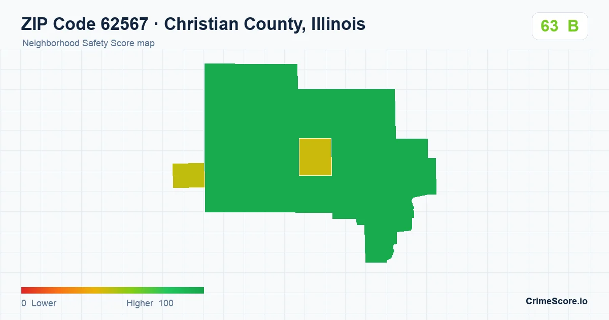 ZIP Code 62567 in Christian County, Illinois neighborhood Safety Score map
