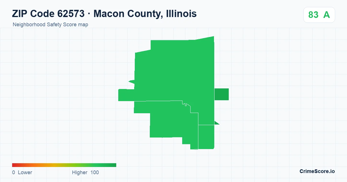 ZIP Code 62573 in Macon County, Illinois neighborhood Safety Score map