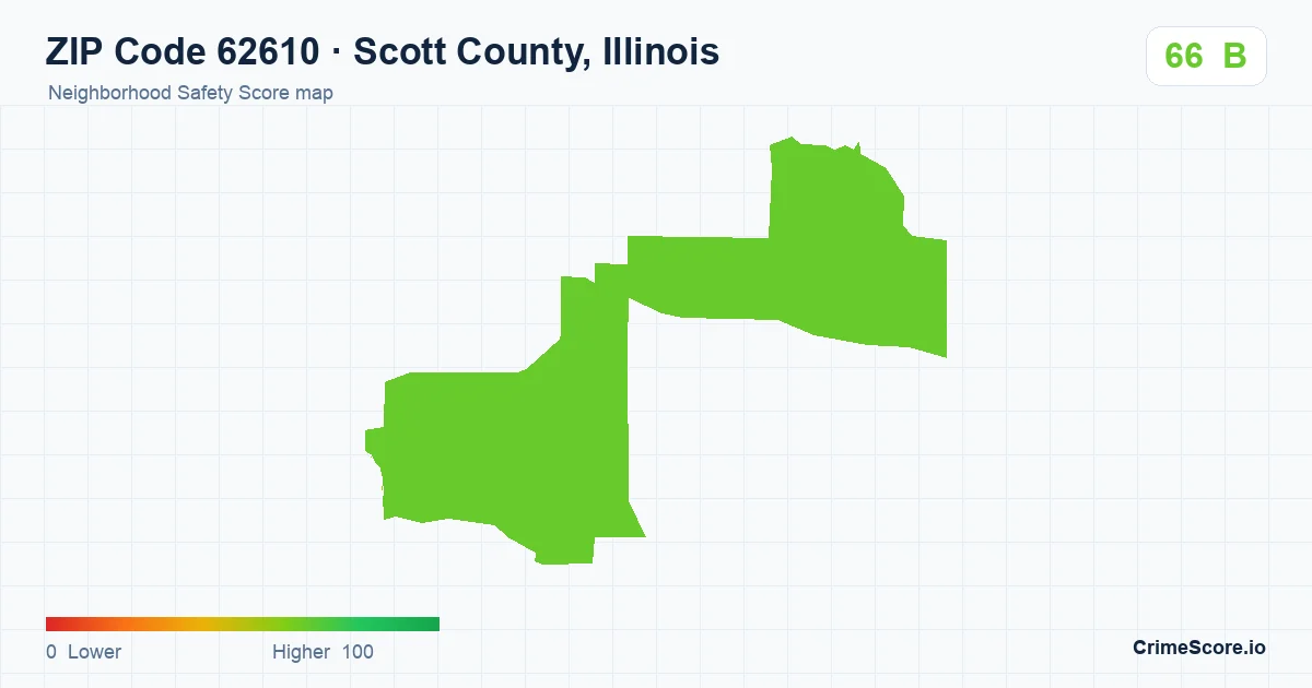 ZIP Code 62610 in Scott County, Illinois neighborhood Safety Score map