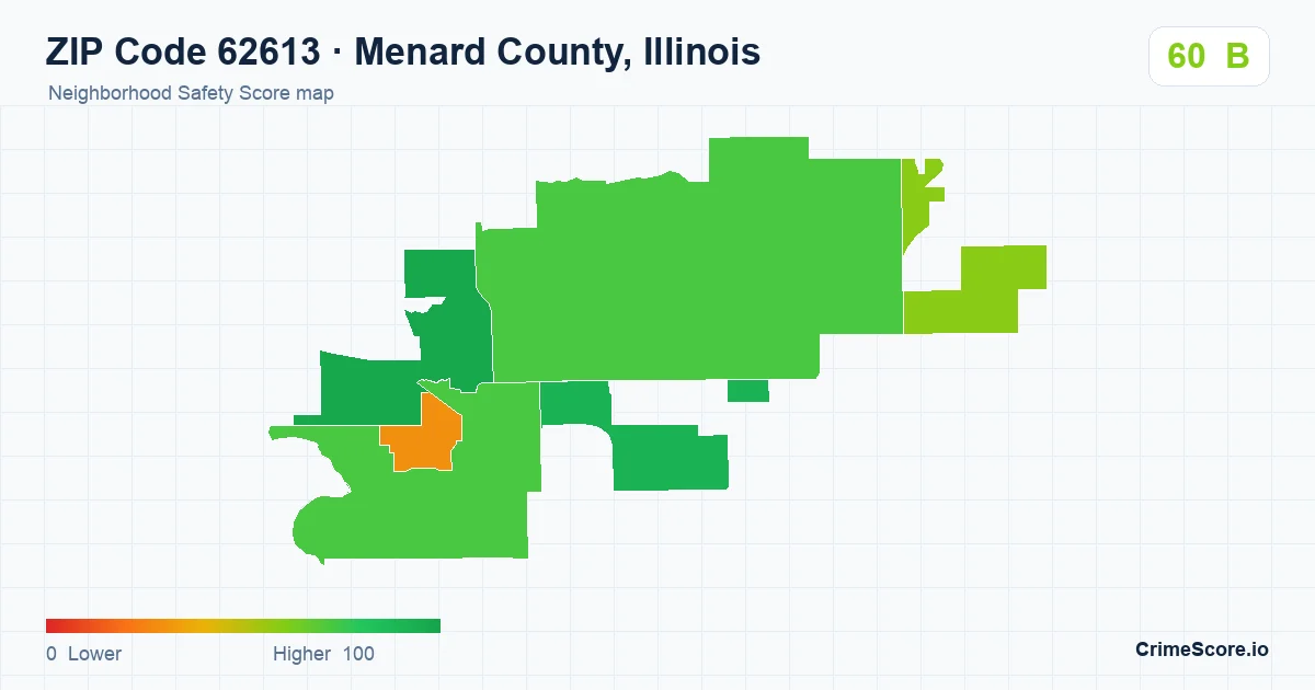 ZIP Code 62613 in Menard County, Illinois neighborhood Safety Score map