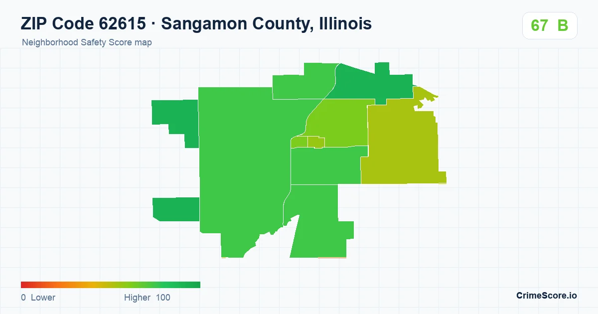 ZIP Code 62615 in Sangamon County, Illinois neighborhood Safety Score map
