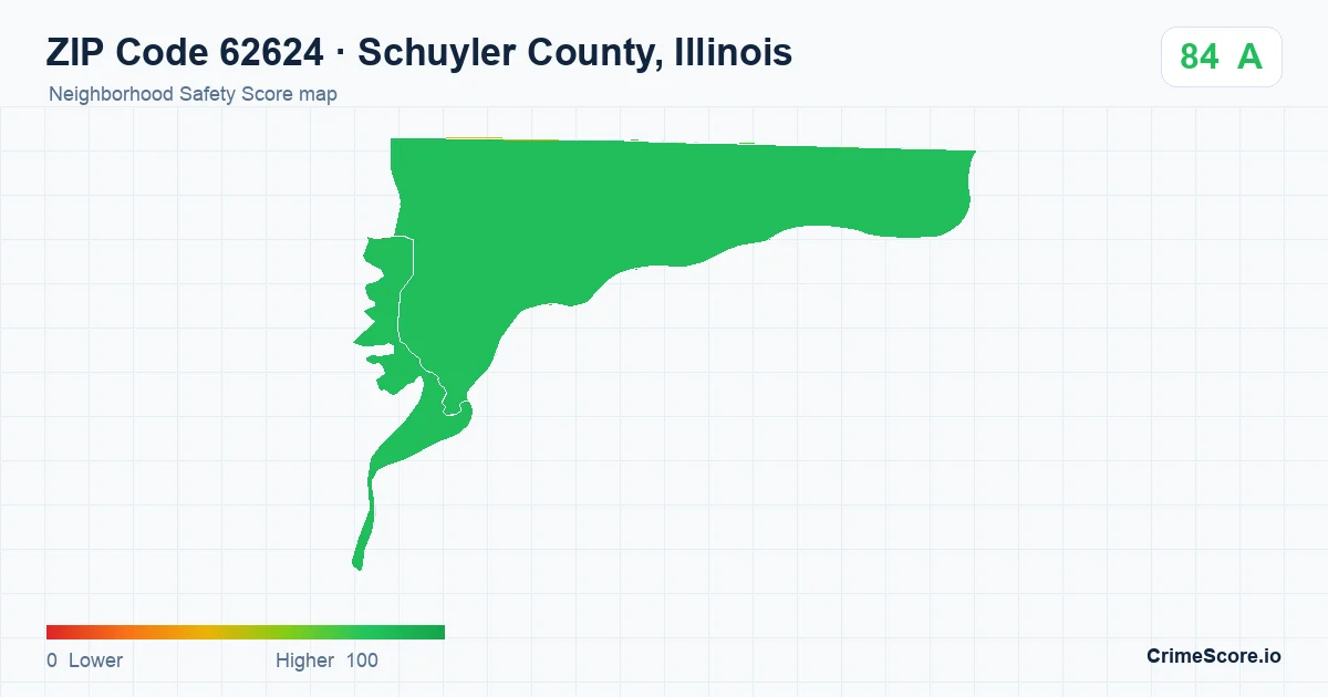 ZIP Code 62624 in Schuyler County, Illinois neighborhood Safety Score map