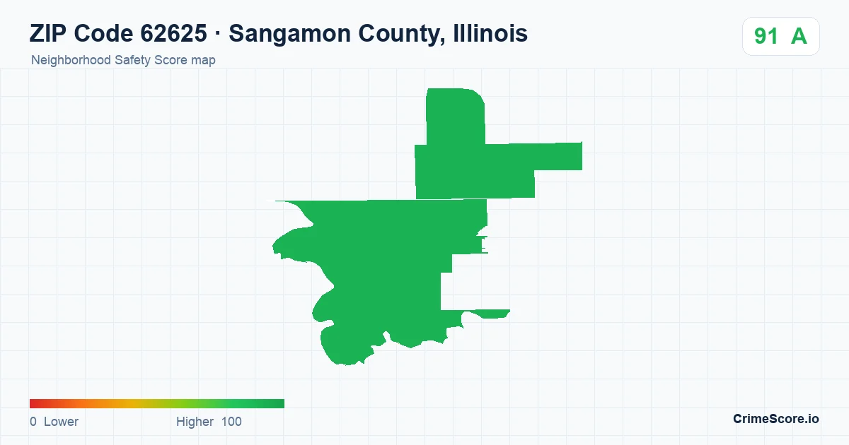 ZIP Code 62625 in Sangamon County, Illinois neighborhood Safety Score map