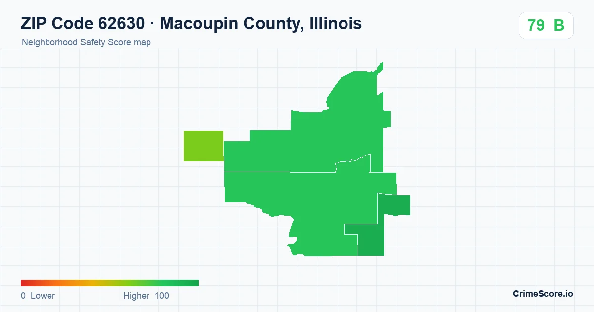 ZIP Code 62630 in Macoupin County, Illinois neighborhood Safety Score map