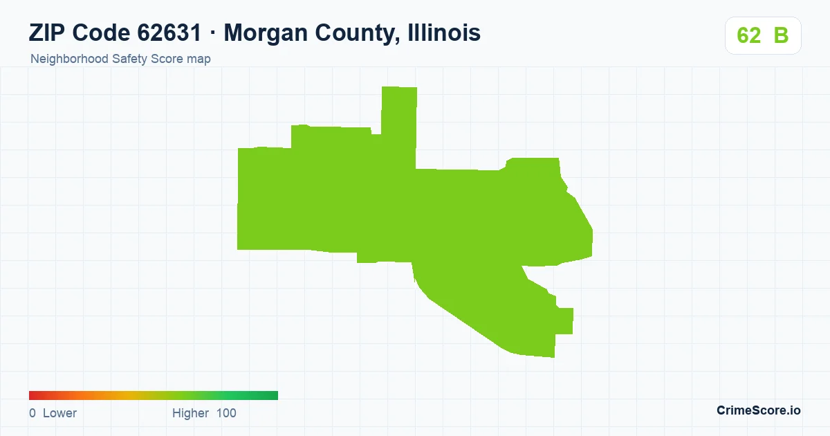 ZIP Code 62631 in Morgan County, Illinois neighborhood Safety Score map