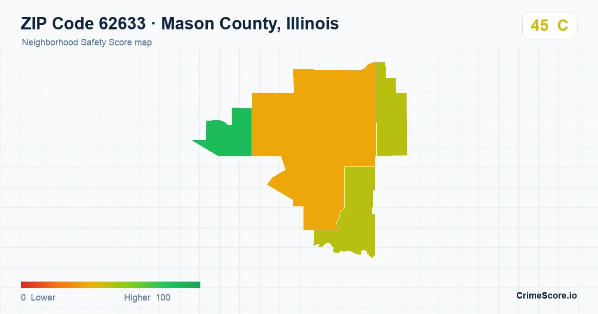 ZIP Code 62633 in Mason County, Illinois neighborhood Safety Score map