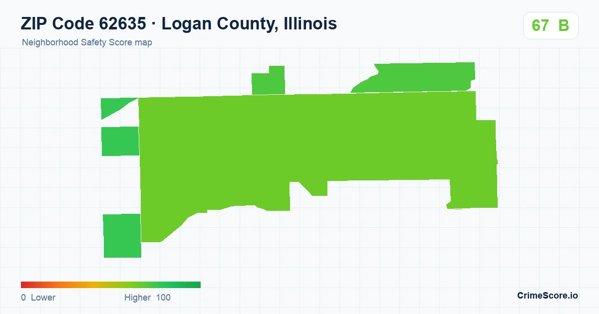 ZIP Code 62635 in Logan County, Illinois neighborhood Safety Score map