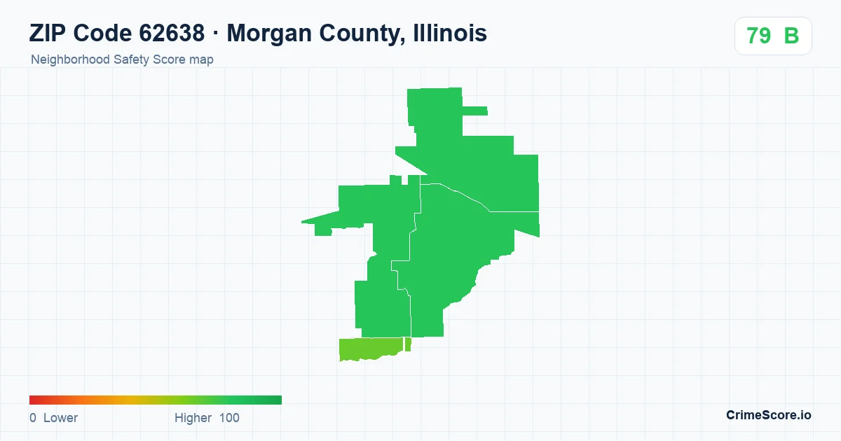 ZIP Code 62638 in Morgan County, Illinois neighborhood Safety Score map