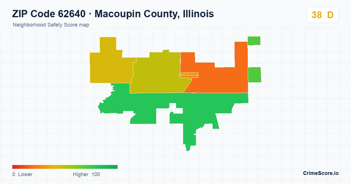 ZIP Code 62640 in Macoupin County, Illinois neighborhood Safety Score map