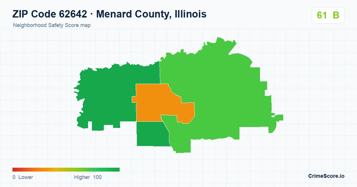 ZIP Code 62642 in Menard County, Illinois neighborhood Safety Score map