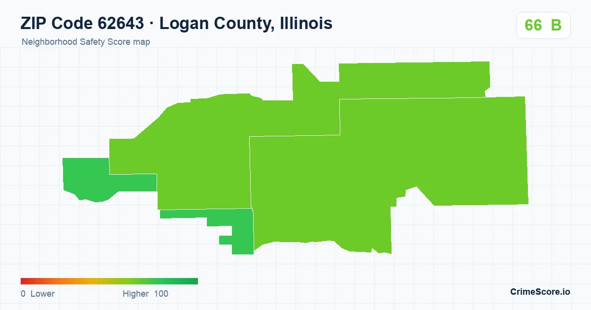 ZIP Code 62643 in Logan County, Illinois neighborhood Safety Score map
