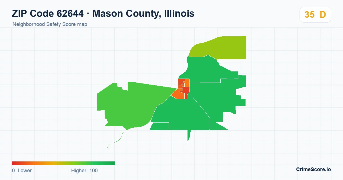 ZIP Code 62644 in Mason County, Illinois neighborhood Safety Score map