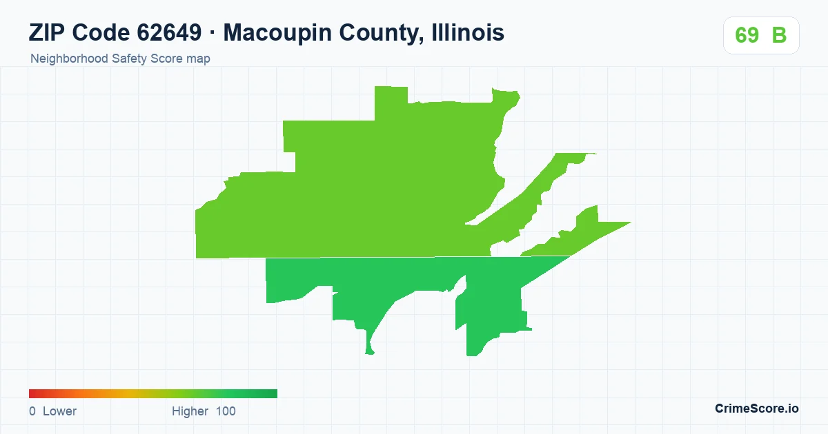 ZIP Code 62649 in Macoupin County, Illinois neighborhood Safety Score map