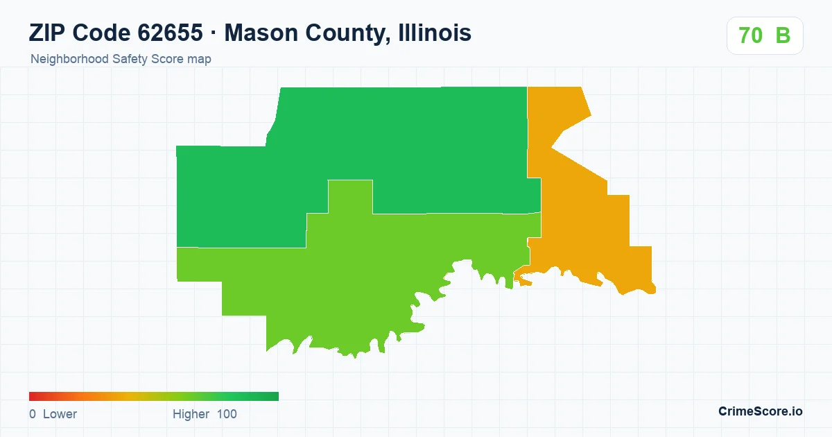 ZIP Code 62655 in Mason County, Illinois neighborhood Safety Score map