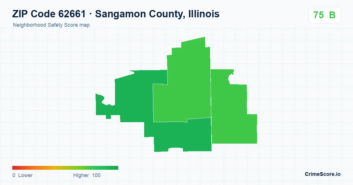 ZIP Code 62661 in Sangamon County, Illinois neighborhood Safety Score map