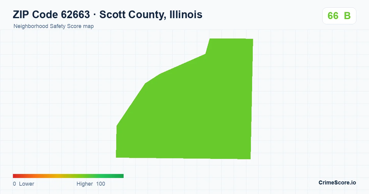 ZIP Code 62663 in Scott County, Illinois neighborhood Safety Score map
