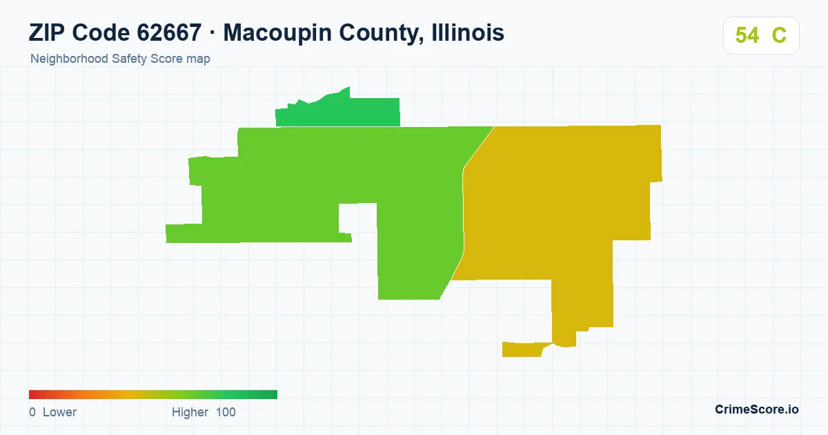 ZIP Code 62667 in Macoupin County, Illinois neighborhood Safety Score map