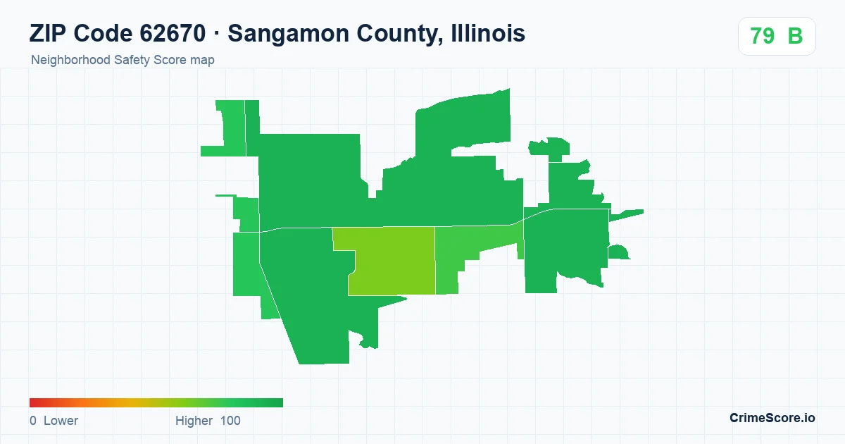 ZIP Code 62670 in Sangamon County, Illinois neighborhood Safety Score map