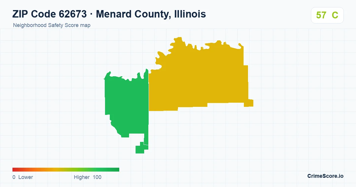 ZIP Code 62673 in Menard County, Illinois neighborhood Safety Score map