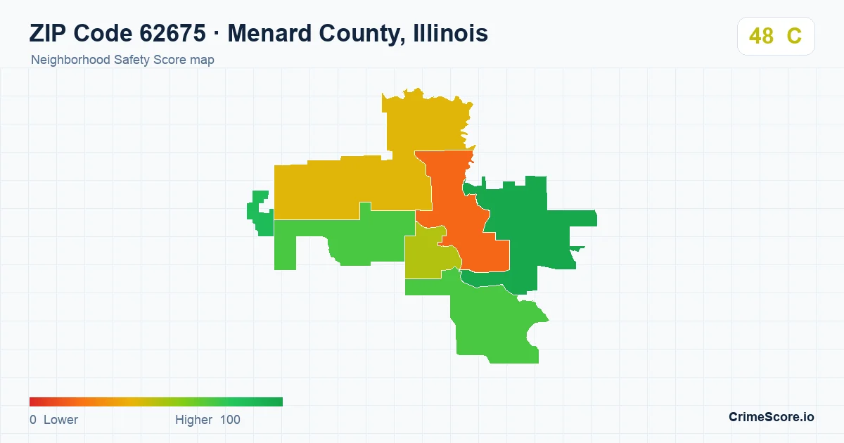 ZIP Code 62675 in Menard County, Illinois neighborhood Safety Score map