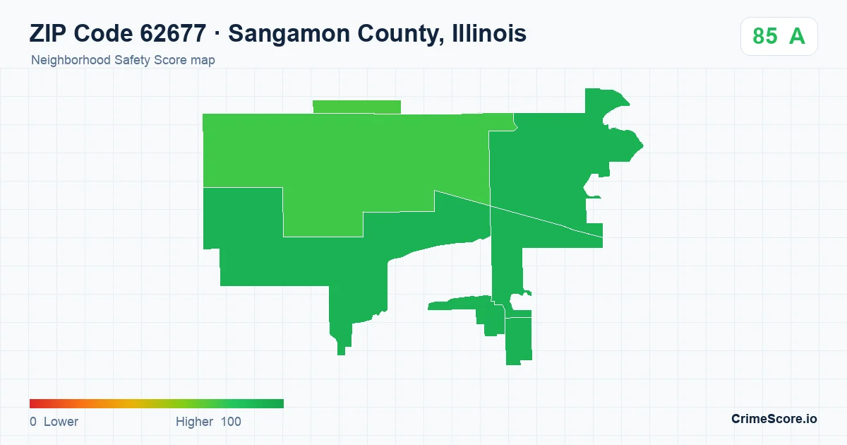 ZIP Code 62677 in Sangamon County, Illinois neighborhood Safety Score map