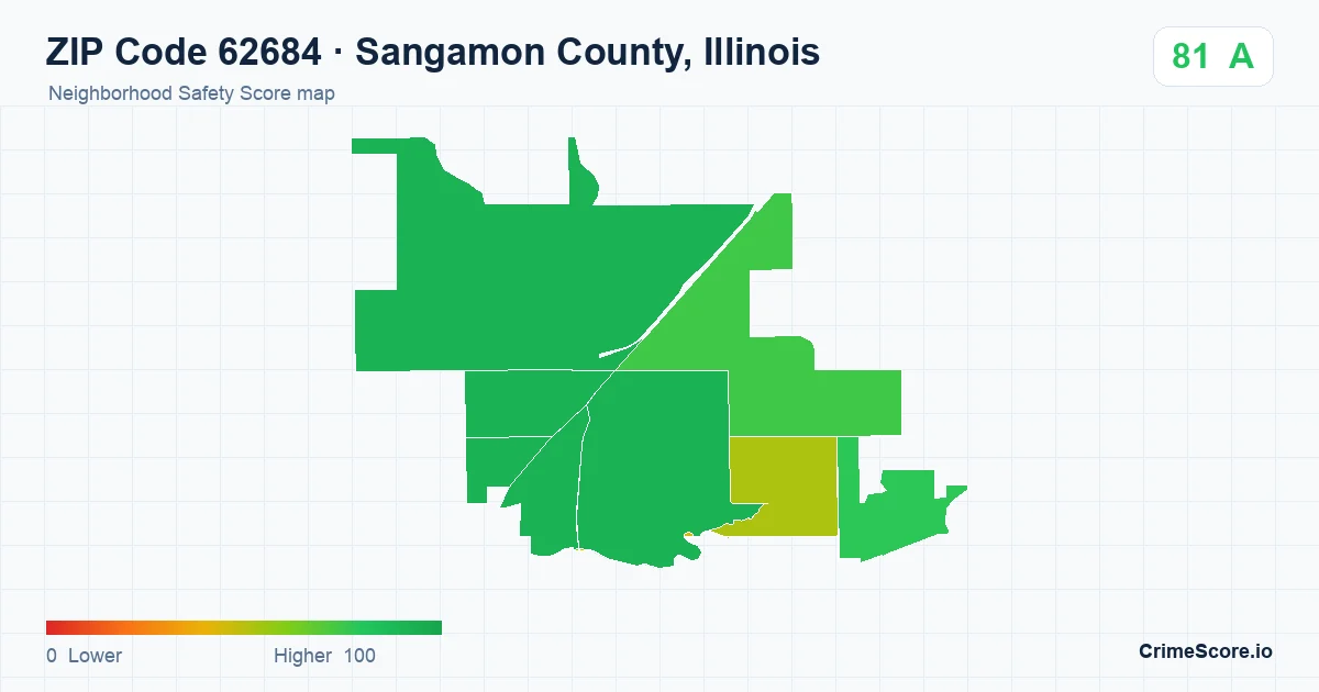 ZIP Code 62684 in Sangamon County, Illinois neighborhood Safety Score map