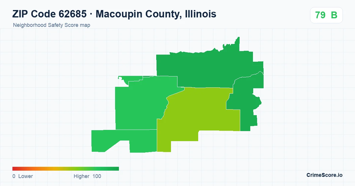 ZIP Code 62685 in Macoupin County, Illinois neighborhood Safety Score map