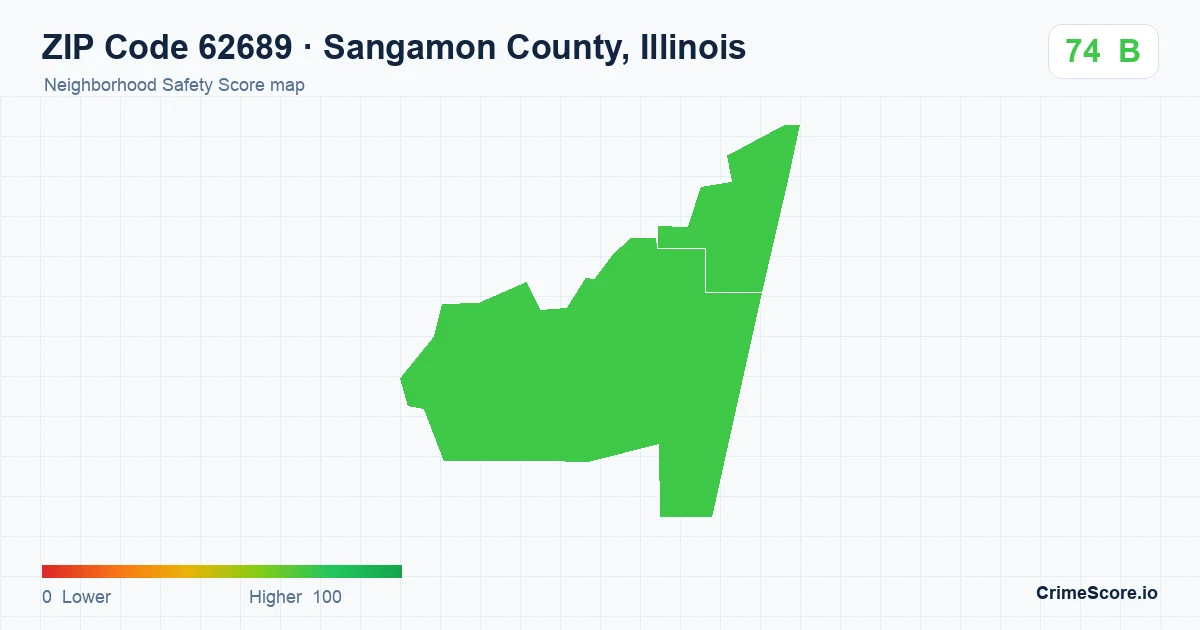 ZIP Code 62689 in Sangamon County, Illinois neighborhood Safety Score map