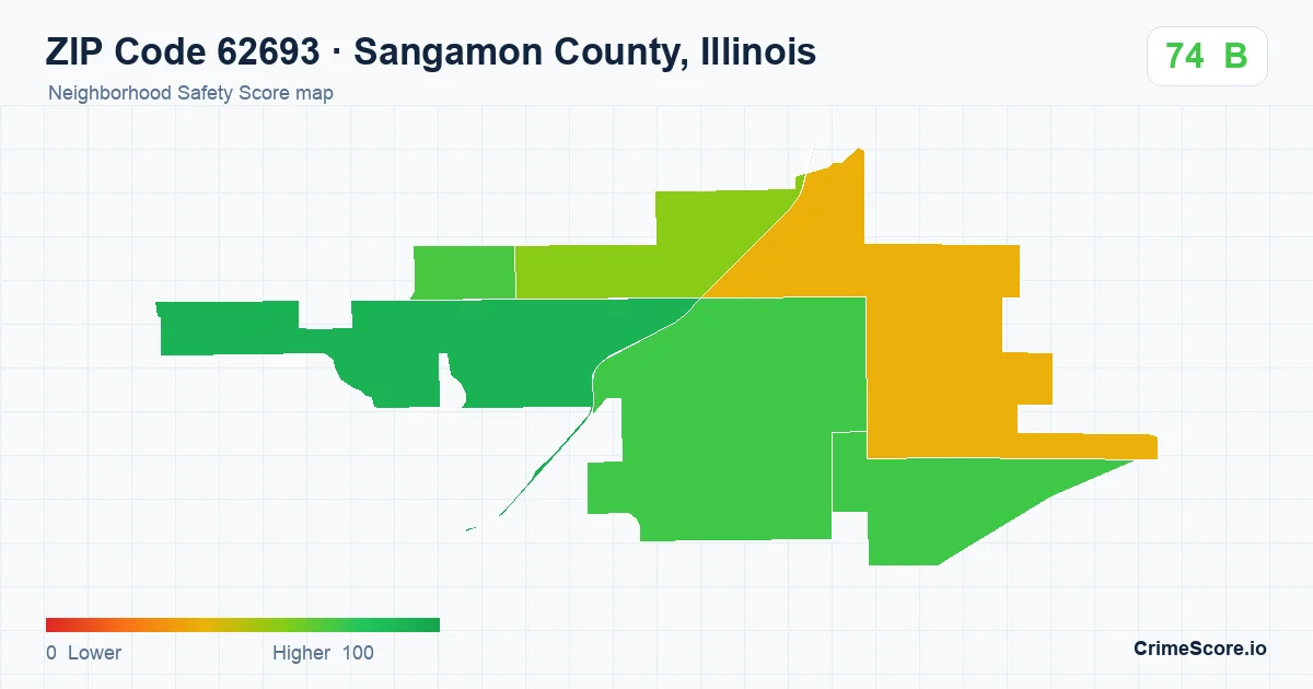 ZIP Code 62693 in Sangamon County, Illinois neighborhood Safety Score map