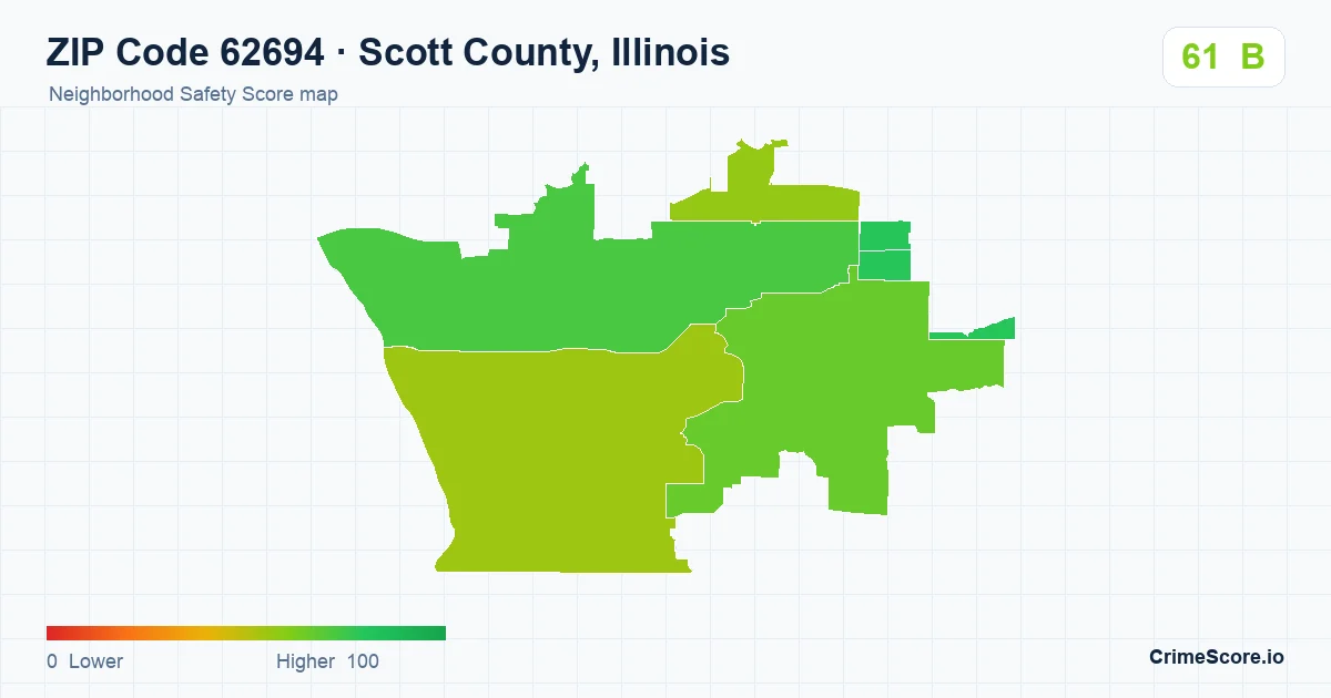 ZIP Code 62694 in Scott County, Illinois neighborhood Safety Score map
